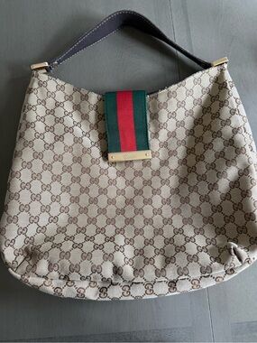 Gucci Web Monogram Canvas Hobo Bag